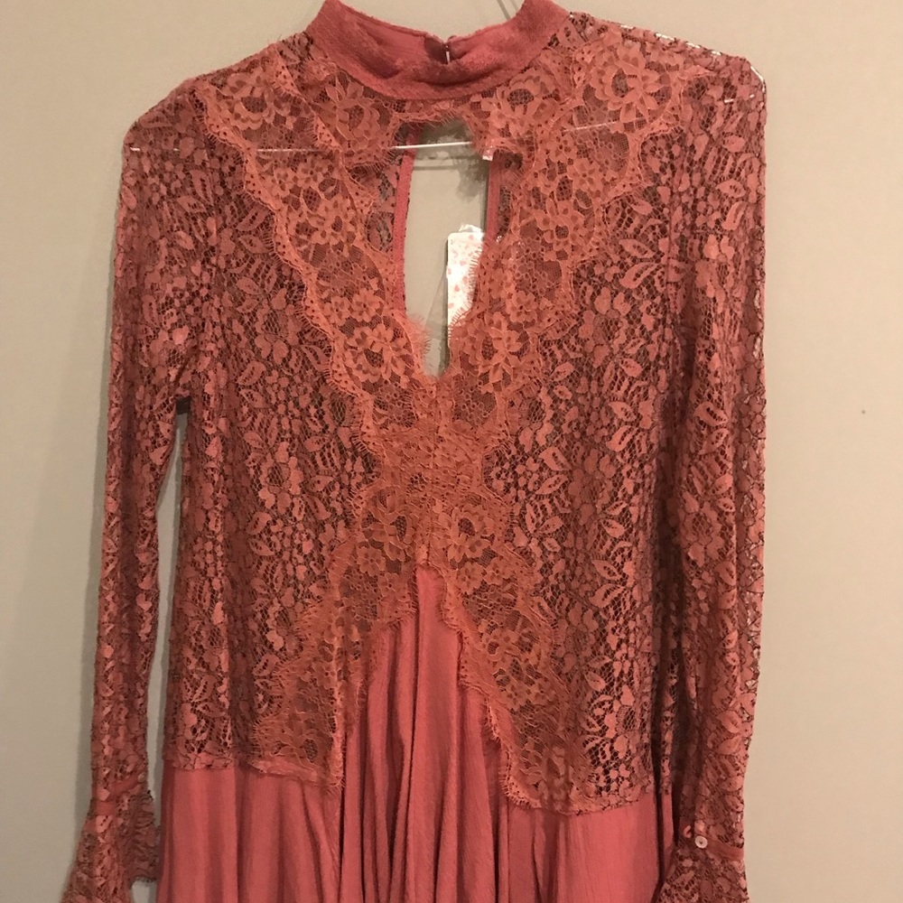 Free People Lace Keyhole Tunic, Mauve, NWT